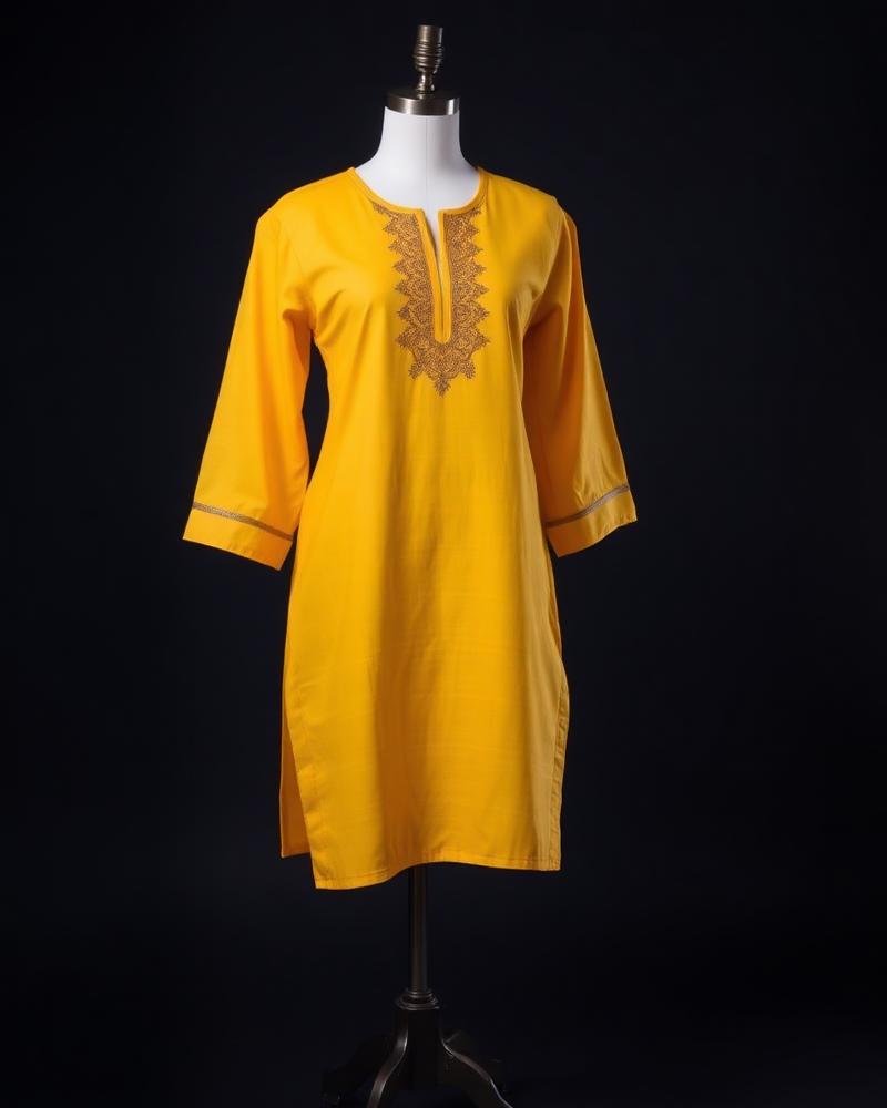 সরিষা রঙের কটন কুর্তি
